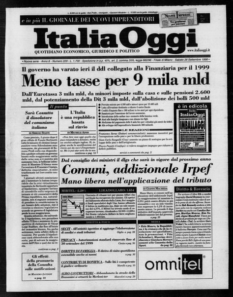 Italia oggi : quotidiano di economia finanza e politica